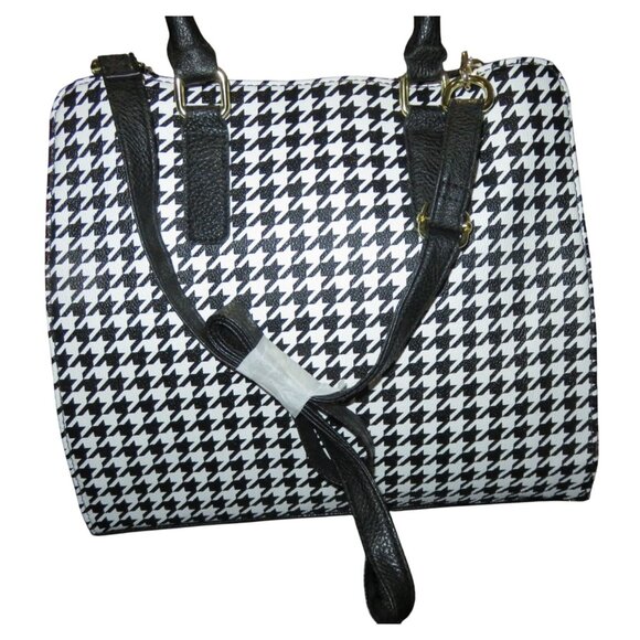 George Black & White Houndstooth Vegan Leather Tote Crossbody Handbag Brand NWT - Picture 4 of 12